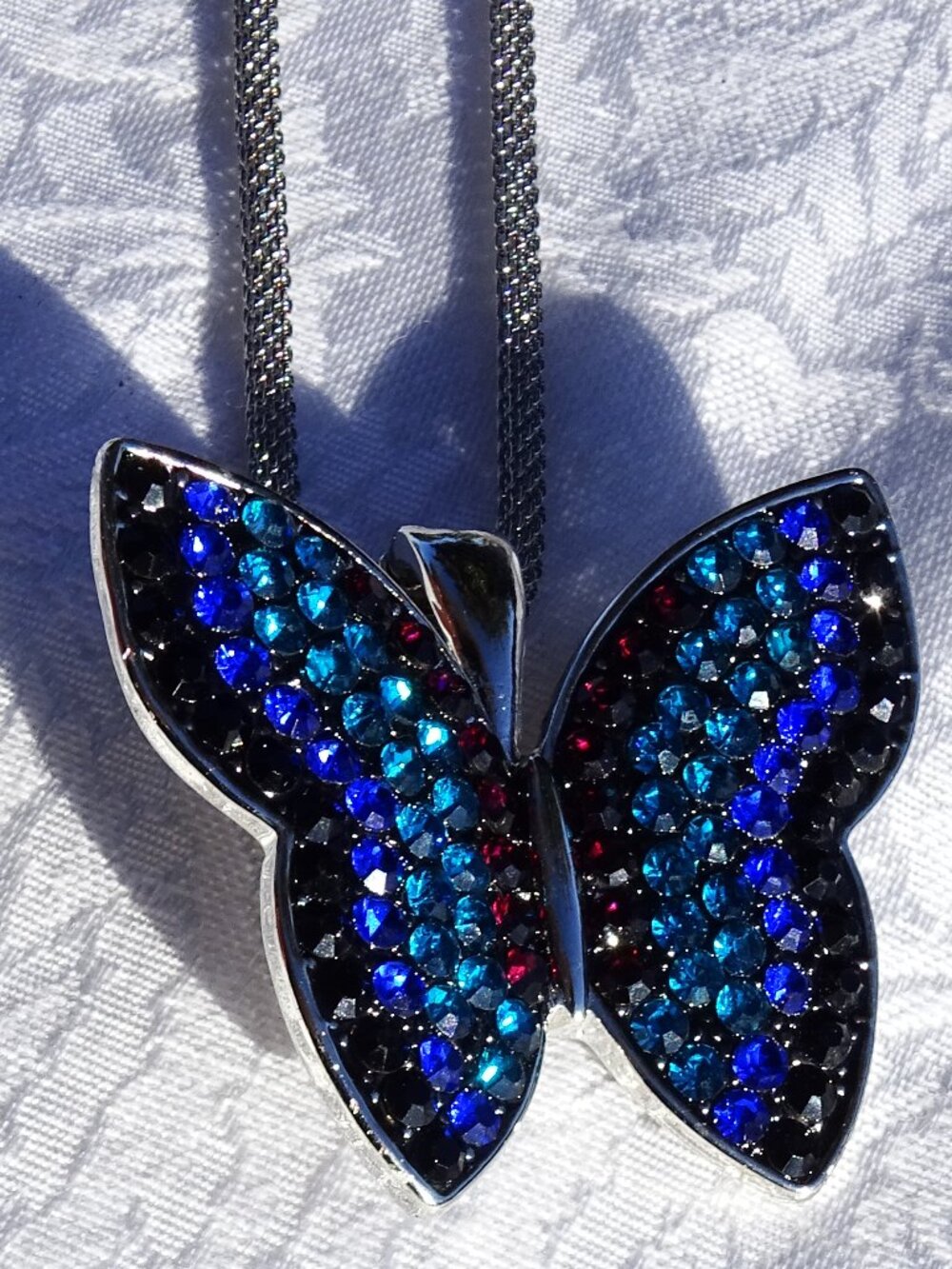 Vintage Inspired Jeweled Silver Butterfly Pendant Necklace RMN Roman Jewelry